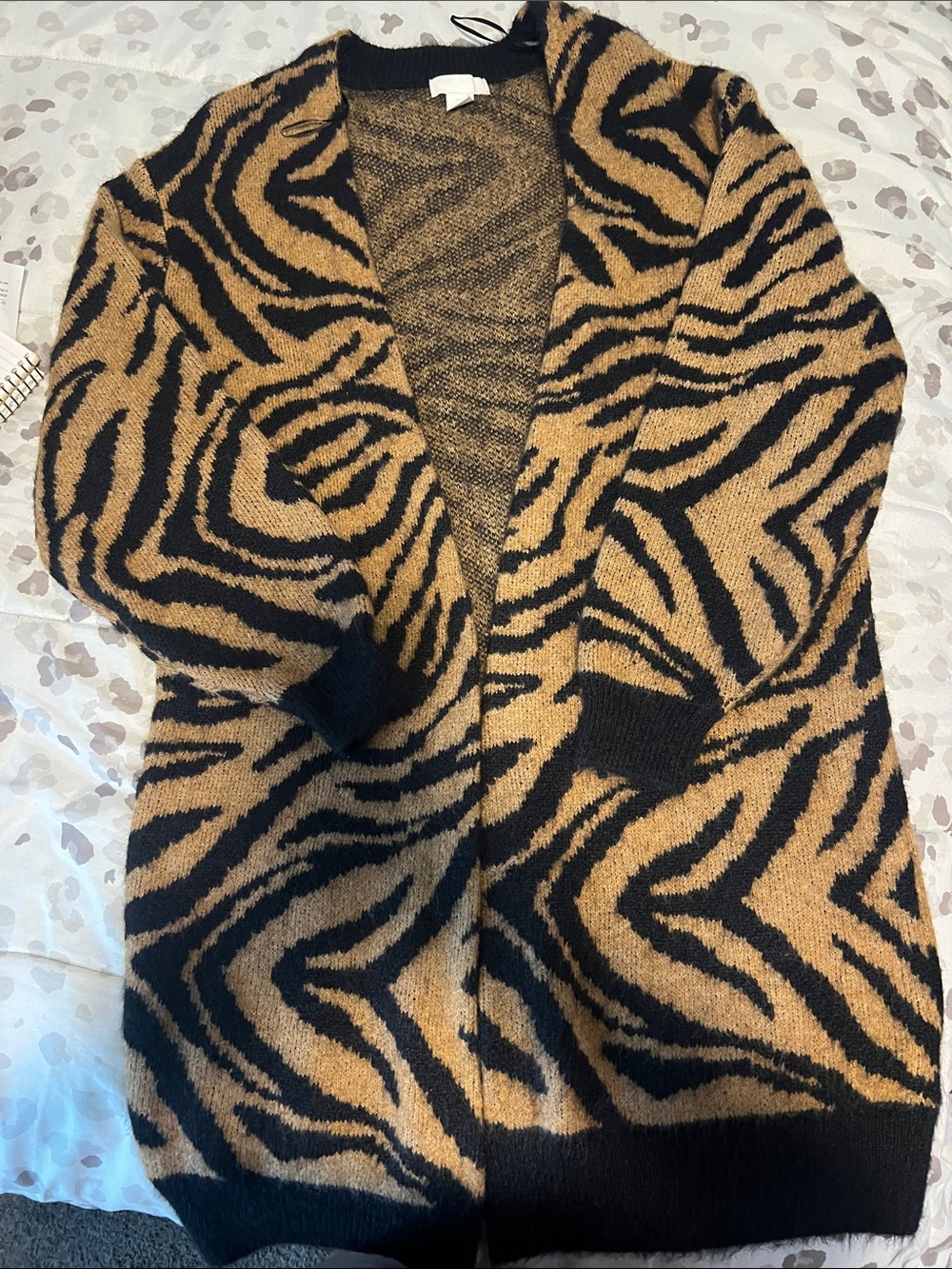 H&M Black and Tan Zebra Print Open-Front Cardigan